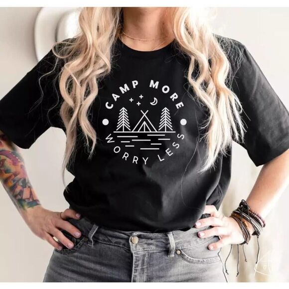 Seribella Designs Tops - Camp More Worry Less Soft Graphic Tee Shirt